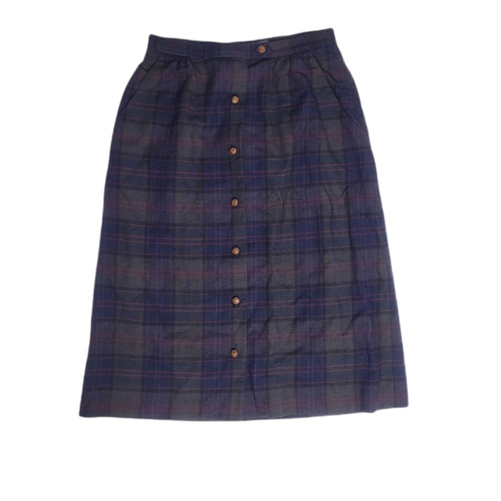 VINTAGE 80s skirt plaid button front wool dark academia S